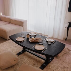 LANDWERK® | Antike Vintage Möbel & Restaurierte Massivholz Unikate Unikat 5 Großer Couchtisch aus Holz (Eiche), Couchtisch Holz, Sofatisch schwarz, Couchtisch Eiche, Landhaus oval groß