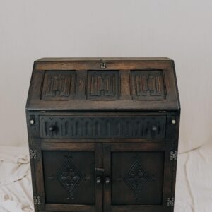 LANDWERK® | Antike Vintage Möbel & Restaurierte Massivholz Unikate Unikat 6 Sekretär antik schwarz aus massivem Holz – Eleganter Schreibschrank für stilvolle Einrichtung - Sekretär Vintage aus Massiv Altholz schwarz
