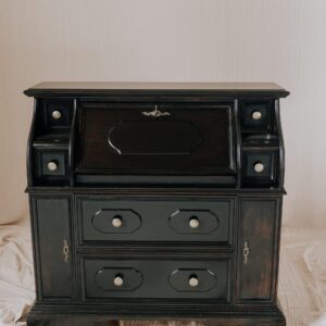 Sekretär antik schwarz aus massivem Holz – Eleganter Schreibschrank für stilvolle Einrichtung - Sekretär Vintage aus Massiv Altholz schwarz