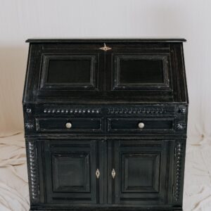 Vintage Sekretär antik schwarz aus massivem Holz – Eleganter Schreibschrank für stilvolle Einrichtung - Sekretär Vintage Massiv Altholz