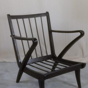 Vintage Sessel Massivholz Mid Century Dunkel | Skandinavischer Armlehnsessel 60er 70er | Echtholz Lounge Chair Antik mit hochw. Spindellehne
